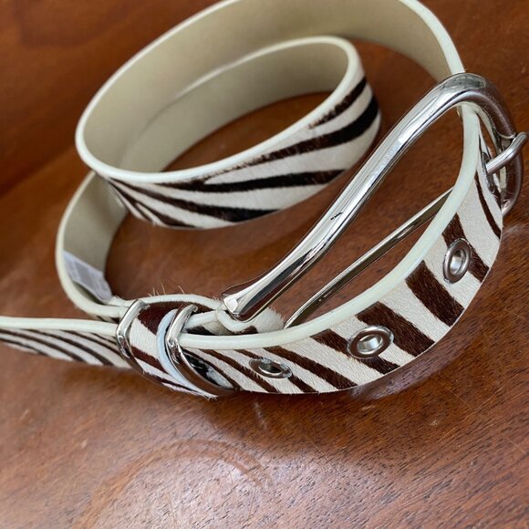Genuine Leather Zebra Print Belt By Express With Silver Hardware Size M - Picture 1 of 9